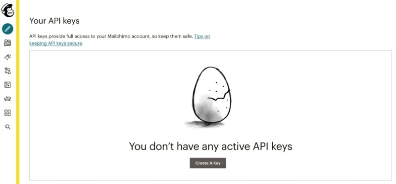 Mailchimp's API dashboard.